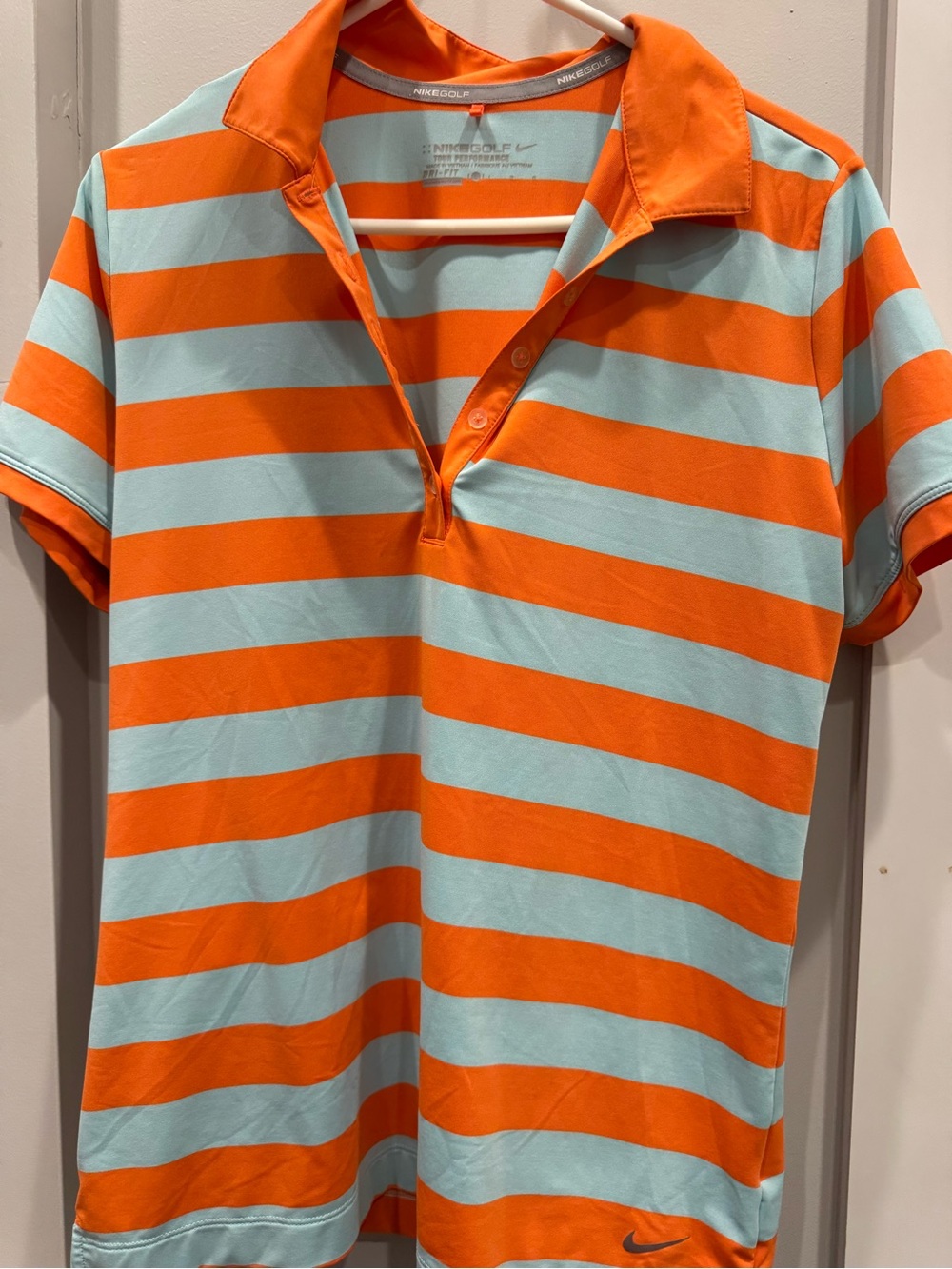 Nike Orange & Light Blue Striped Polo